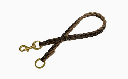 handcrafted braided chain / vegetable tanned bullhide leather with natural edge / signature solid brass snap hook / solid brass split ring / hand sewed with waxed linen thread / crafted in Italy